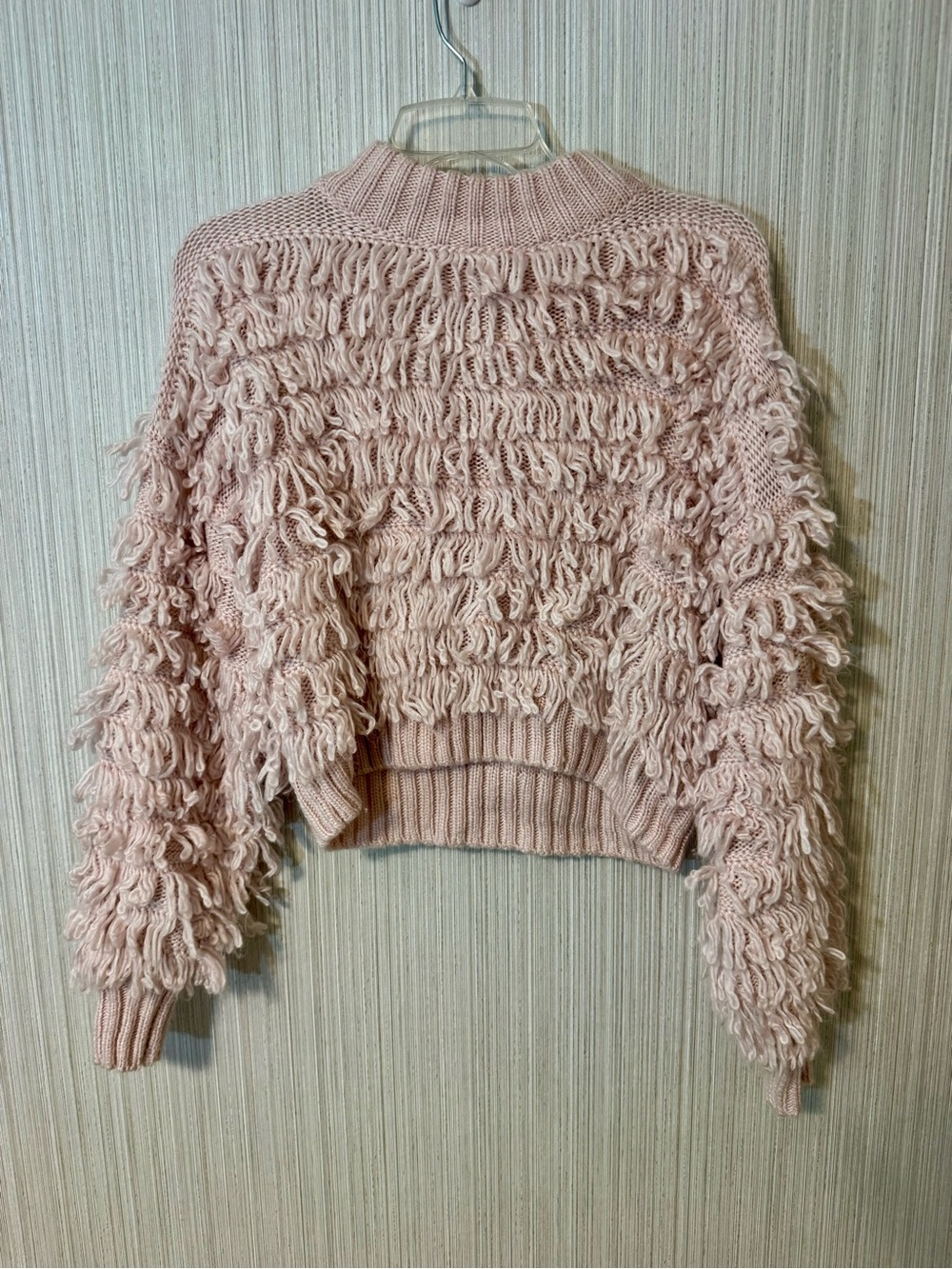 Urban Outfitters Fringed Soft Pink Cropped Sweater Small